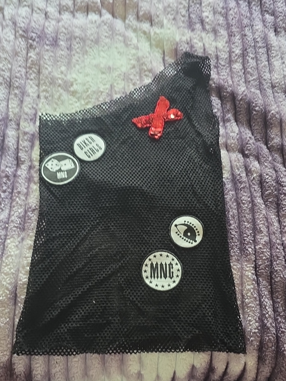 Mango Black Mesh Tank Top with Red Butterfly Patch
